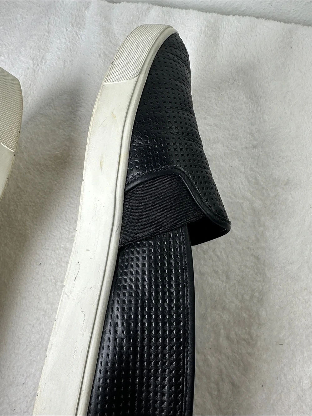 Vince Blair Black Perforated Leather Slip-On Sneakers with White Comfort Sole 8 - Picture 9 of 16